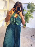 Women African Pleated Top + Wide Leg Pants Two-Piece Set