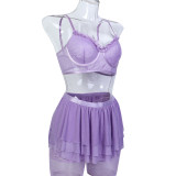 Red Mesh Multi-Layer Lace Patchwork Sexy Lingerie With Socks