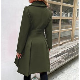 Women Fall and Winter Turndown Collar Double-Breasted Pocket Windbreaker