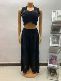 Women African Pleated Top + Wide Leg Pants Two-Piece Set