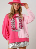 Women Sequin Boots Colorblock Top