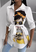 Women cartoon printed shirt (including belt) Women cartoon printed shirt (including belt)