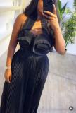 Women African Pleated Top + Wide Leg Pants Two-Piece Set