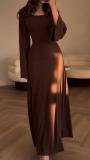 Women Fall and Winter Long Sleeve Slit Casual Dress