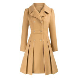 Women Fall and Winter Turndown Collar Double-Breasted Pocket Windbreaker