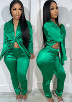 Women Sexy V-Neck Long Sleeve Top and Pant Two-Piece Set