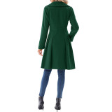 Women Fall and Winter Turndown Collar Double-Breasted Pocket Windbreaker