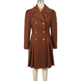 Women Fall and Winter Turndown Collar Double-Breasted Pocket Windbreaker