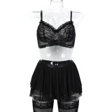 Red Mesh Multi-Layer Lace Patchwork Sexy Lingerie With Socks