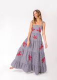 Women Embroidered Pleated Beach Holidays Strap Dress