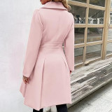 Women Fall and Winter Turndown Collar Double-Breasted Pocket Windbreaker