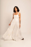 Women Embroidered Pleated Beach Holidays Strap Dress