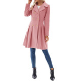 Women Fall and Winter Turndown Collar Double-Breasted Pocket Windbreaker