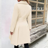 Women Fall and Winter Turndown Collar Double-Breasted Pocket Windbreaker