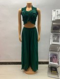 Women African Pleated Top + Wide Leg Pants Two-Piece Set
