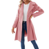 Women Fall and Winter Turndown Collar Double-Breasted Pocket Windbreaker