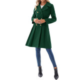 Women Fall and Winter Turndown Collar Double-Breasted Pocket Windbreaker