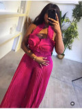 Women African Pleated Top + Wide Leg Pants Two-Piece Set