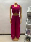 Women African Pleated Top + Wide Leg Pants Two-Piece Set