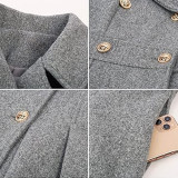 Women Fall and Winter Turndown Collar Double-Breasted Pocket Windbreaker