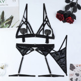 Crystal Tassel Pendant Bra Sexy Beaded Pu Leather Hollow Sexy Four-Piece Lingerie