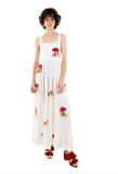 Women Embroidered Pleated Beach Holidays Strap Dress