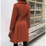 Women Fall and Winter Turndown Collar Double-Breasted Pocket Windbreaker