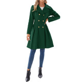 Women Fall and Winter Turndown Collar Double-Breasted Pocket Windbreaker