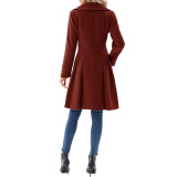 Women Fall and Winter Turndown Collar Double-Breasted Pocket Windbreaker