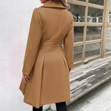 Women Fall and Winter Turndown Collar Double-Breasted Pocket Windbreaker