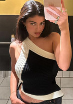 Women summer black and white contrast sexy Halter Neck lace Slash Shoulder Top Women summer black and white contrast sexy Halter Neck lace Slash Shoulder Top