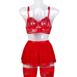 Red Mesh Multi-Layer Lace Patchwork Sexy Lingerie With Socks
