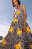 Women Embroidered Pleated Beach Holidays Strap Dress