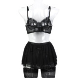 Red Mesh Multi-Layer Lace Patchwork Sexy Lingerie With Socks