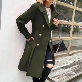 Women Fall and Winter Turndown Collar Double-Breasted Pocket Windbreaker