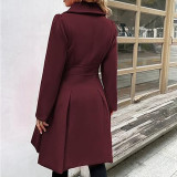 Women Fall and Winter Turndown Collar Double-Breasted Pocket Windbreaker