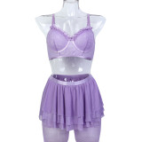 Red Mesh Multi-Layer Lace Patchwork Sexy Lingerie With Socks