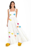 Women Embroidered Pleated Beach Holidays Strap Dress