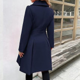 Women Fall and Winter Turndown Collar Double-Breasted Pocket Windbreaker