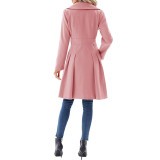 Women Fall and Winter Turndown Collar Double-Breasted Pocket Windbreaker