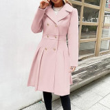 Women Fall and Winter Turndown Collar Double-Breasted Pocket Windbreaker