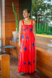 Women Embroidered Pleated Beach Holidays Strap Dress