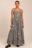 Women Embroidered Pleated Beach Holidays Strap Dress