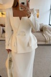 Autumn Winter Long Sleeves Career Pocket Casual Loose Party Two-Piece Suit