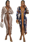 Women's Autumn Casual Printed V-Neck Long-Sleeved Sexy Dress