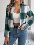Autumn Winter Casual Plaid Long Sleeve Women Tweed Coat