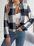 Autumn Winter Casual Plaid Long Sleeve Women Tweed Coat