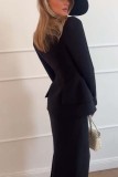 Autumn Winter Long Sleeves Career Pocket Casual Loose Party Two-Piece Suit