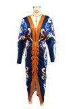 Women's Autumn Casual Printed V-Neck Long-Sleeved Sexy Dress