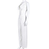 Summer Sexy Slim-Fitting Lace-Up Crop Turndown Collar Two Piece Pants Set For Women